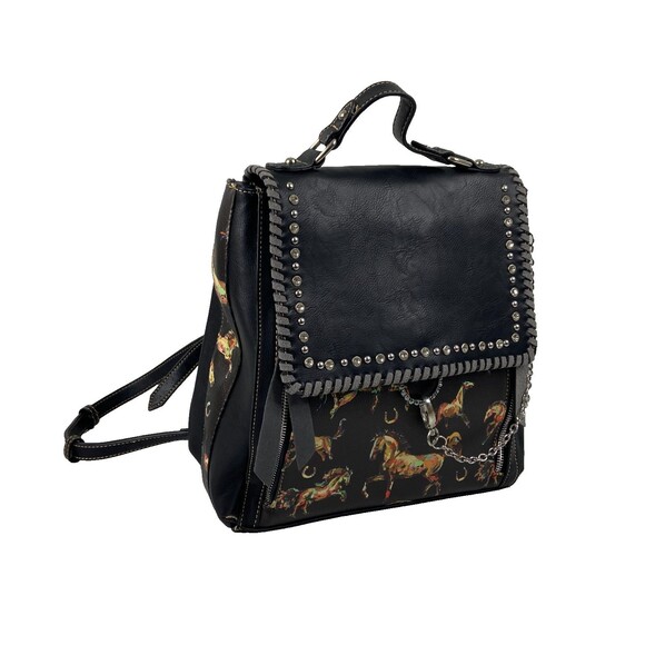 Montana West Handbags - Montana West Backpack Purse Horse Black Leather Concealed Studded